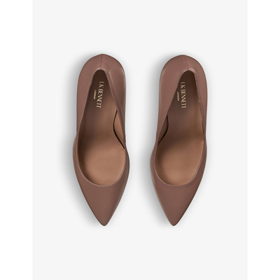 Lk Bennett Floret Pointed-toe Leather Courts In Bro-mocha