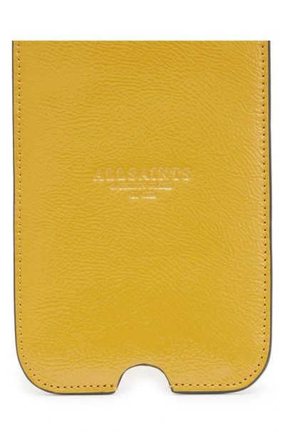 Shop Allsaints Cybelle Leather Phone Holder On A Lanyard In Mustard