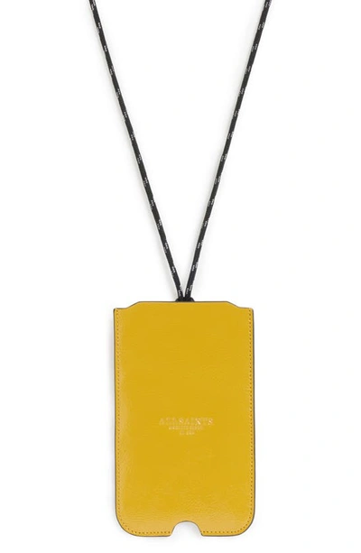 Shop Allsaints Cybelle Leather Phone Holder On A Lanyard In Mustard