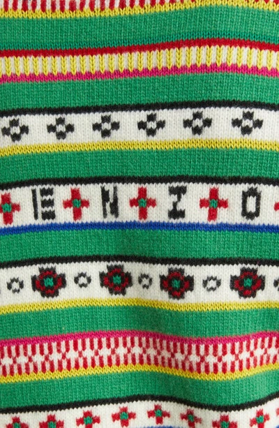 Shop Kenzo Regular Fit Jacquard Wool Cardigan In Grass Green