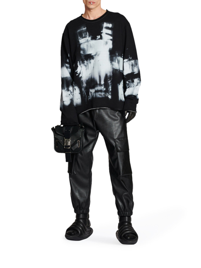 Shop Balmain X-ray Print Raw Edge Sweatshirt In Black