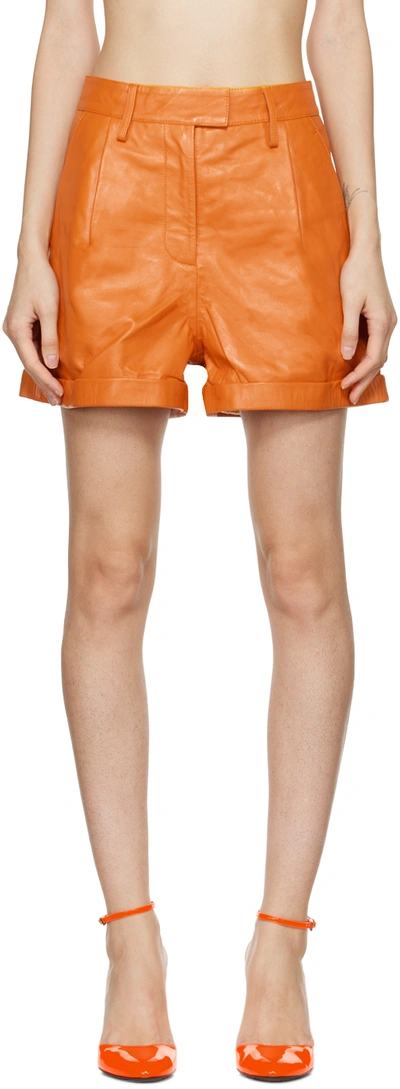 Shop Remain Birger Christensen Orange Paola Leather Shorts In 14-1159 Zinna Orange