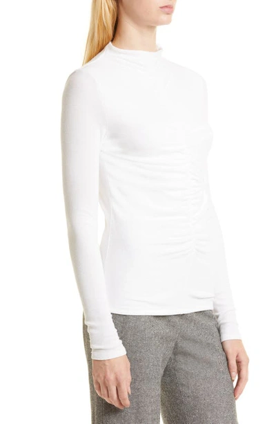 Veronica Beard Theresa Ruched Mock Neck Top In White