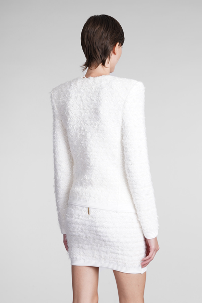 Shop Balmain Cardigan In White Polyamide