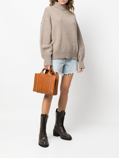 Shop Chloé Embroidered-logo Tote Bag In Brown