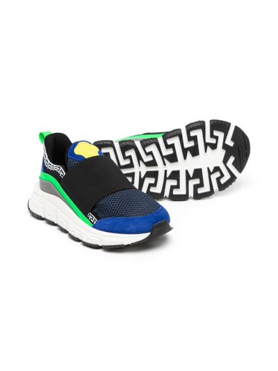 Shop Versace Colour-block Slip-on Sneakers In Blue