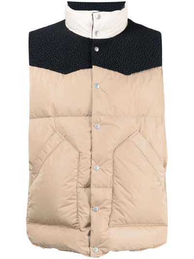 Shop Undercover Panelled Padded Gilet In Brown