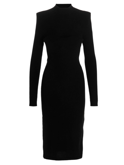 Shop Sportmax Mockneck Long Sleeved Knitted Dress In Black