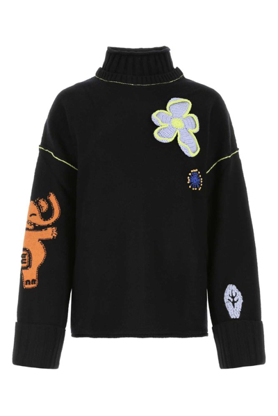 Shop Mcq By Alexander Mcqueen Mcq Alexander Mcqueen Embroidered High Neck Knitted Jumper In Black