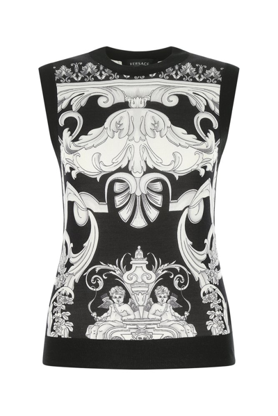 Shop Versace Baroque Pattern Crewneck Knitted Tank Top In Multi