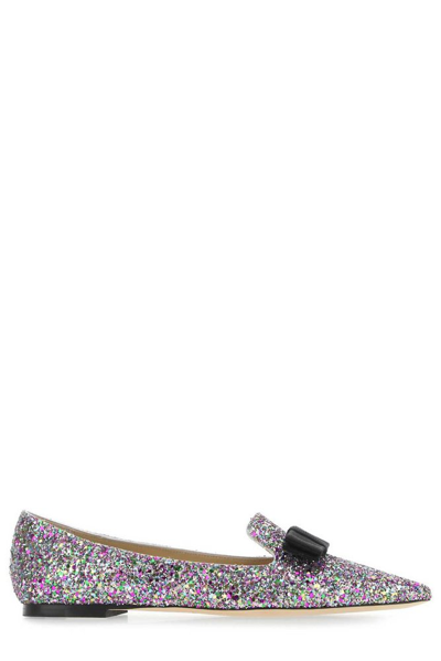 Shop Jimmy Choo Pointed Toe Bow Detailed Flats In Multi