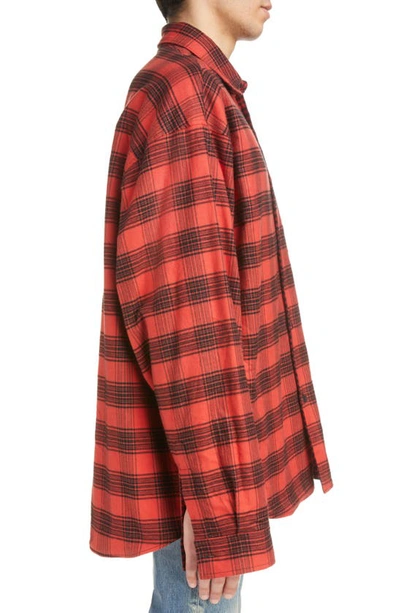 Shop Balenciaga Reversible Plaid & Check Cotton Flannel Button-up Shirt In Red