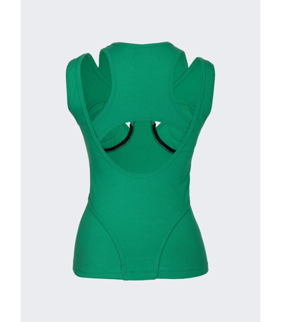 Shop Natasha Zinko Cut Out Ribbed Knit Viscose Tank Top In Green