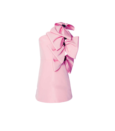 Shop Carolina Herrera One-shoulder Bow Mini Dress In Pink