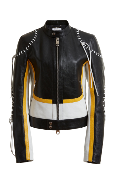 Shop Chloé Women's Contrast-stitched Leather Jacket In White,black