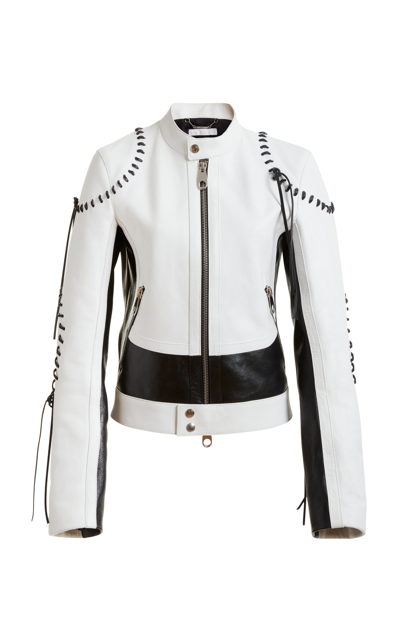 Shop Chloé Contrast-stitched Leather Jacket In White