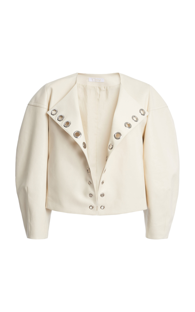 Chloé Cropped Eyelet-embellished Leather Jacket In Neutral | ModeSens