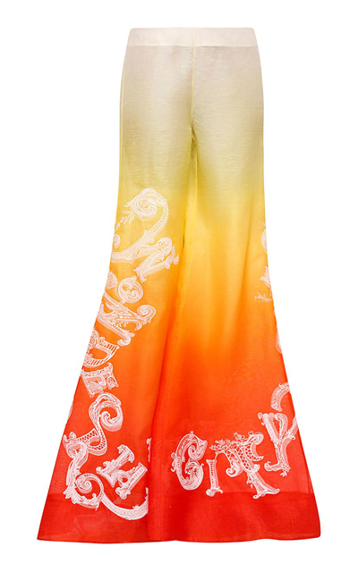 Shop Zimmermann Wonderland Embellished Silk-linen Flared Pants In Multi