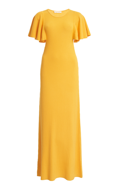 Shop Chloé Ribbed-knit Wool Maxi Dress In Yellow