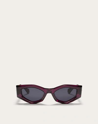 Shop Valentino Iii - Irregular Acetate Frame Woman Purple/dark Grey 51