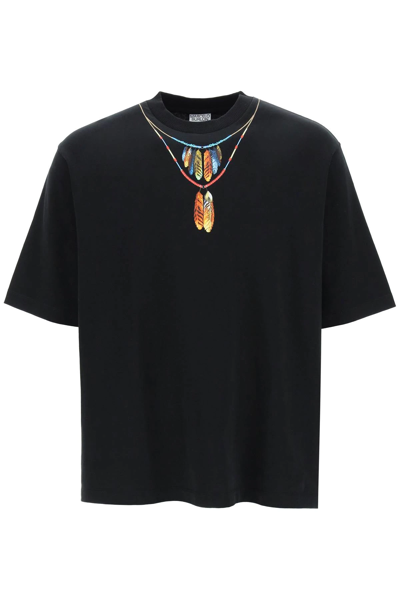 Shop Marcelo Burlon County Of Milan 'feathers Necklace' Oversized T-shirt In Black