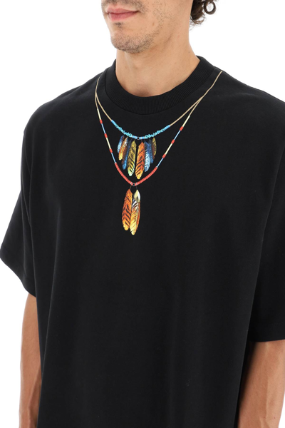 Shop Marcelo Burlon County Of Milan 'feathers Necklace' Oversized T-shirt In Black