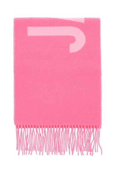 Shop Jacquemus Logo Wool Scarf In Fuchsia,pink