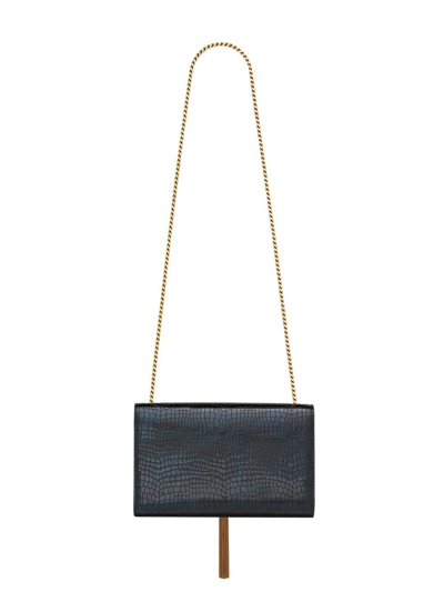 Shop Saint Laurent Embossed-effect Chain-link Bag In Blue