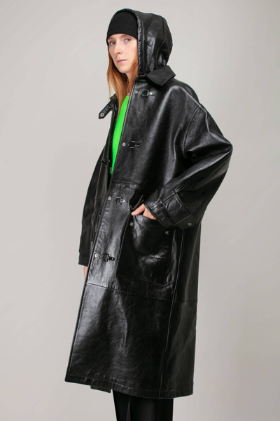 Shop Acne Studios Leather Hooded Coat