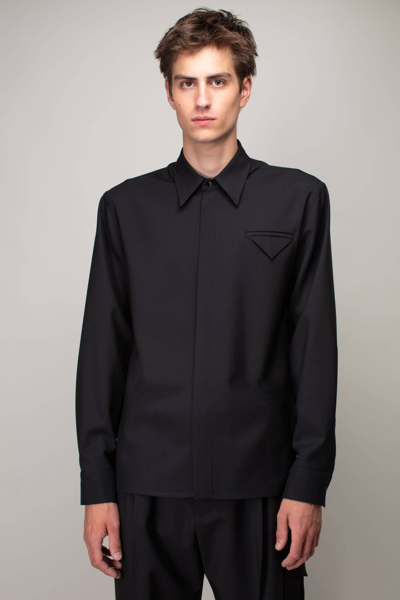 Shop Bottega Veneta Light Wool Twill Tail Shirt Black