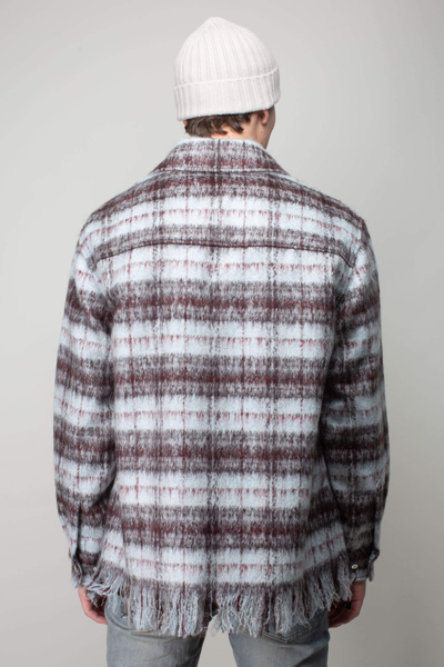 Amiri Plaid Fringe Padded Overshirt In Blue | ModeSens