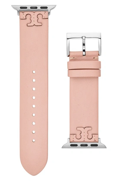 Shop Tory Burch Mcgraw Leather Apple Watch® Watchband In Blush