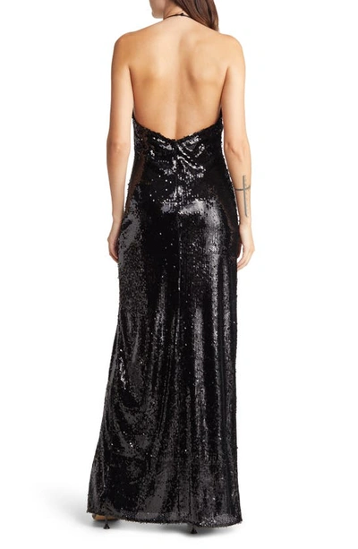 Shop Lulus Taking The Stage Sequin Halter Neck Gown In Black