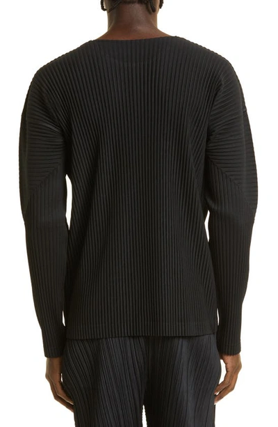 Shop Issey Miyake Pleated Crewneck Long Sleeve T-shirt In Black