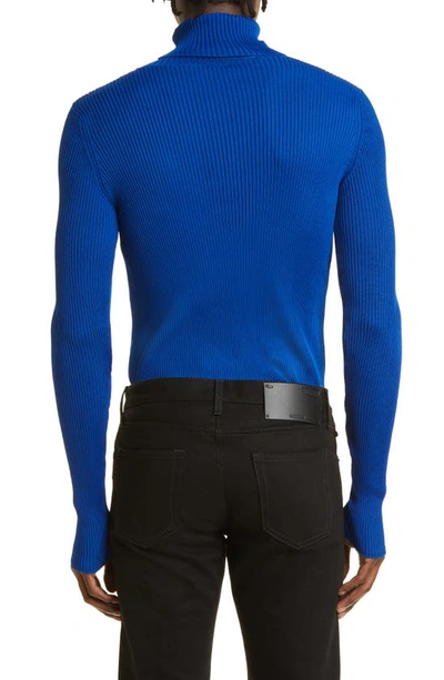 Shop Off-white Helvet Fine Gauge Rib Turtleneck Sweater In Peacock