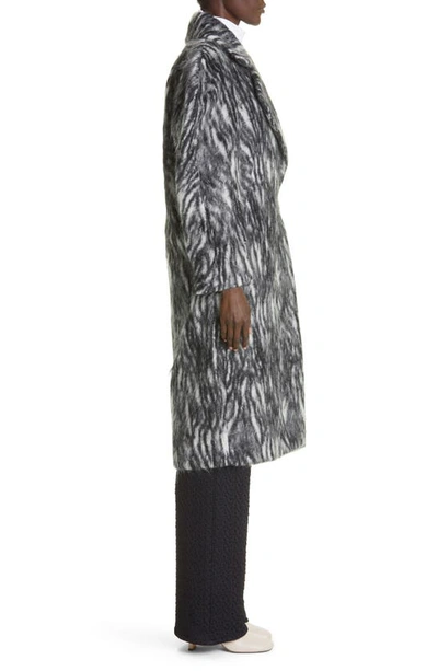 Dries Van Noten Royal Zebra Oversized Mohair Coat In Black 900