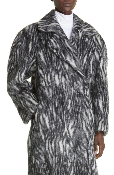 Dries Van Noten Royal Zebra Oversized Mohair Coat In Black 900