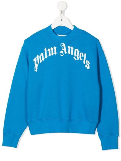 Shop Palm Angels Logo-print Crew Neck Sweatshirt In Blue