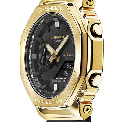 Pre-owned Casio G-shock Gm-2100g-1a9jf Metal Silver Case Analog Digital Chrono Men Watch