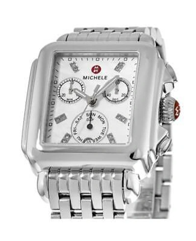 Pre-owned Michele Deco Diamond Mother Of Pearl Dial Steel Women's Watch Mww06p000014