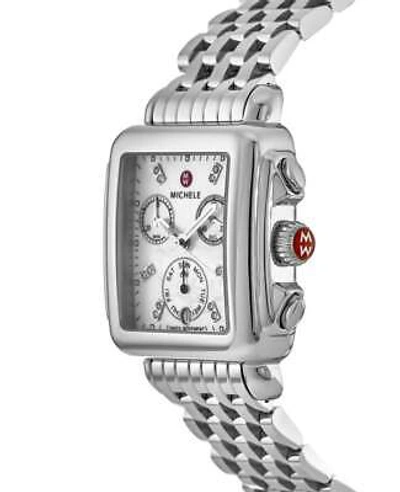 Pre-owned Michele Deco Diamond Mother Of Pearl Dial Steel Women's Watch Mww06p000014