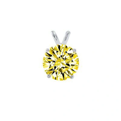 Pre-owned Shine Brite With A Diamond 3 Ct Round Cut Canary Solid Real 14k White Gold Solitaire Pendant 18" Necklace