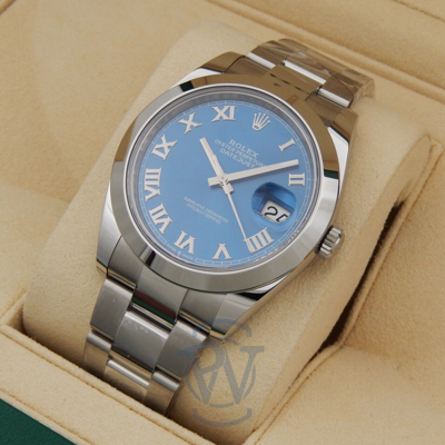 Pre-owned Rolex Datejust 41 Smooth Bezel Blue Roman On Oyster 126300 Complete Unworn