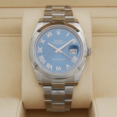 Pre-owned Rolex Datejust 41 Smooth Bezel Blue Roman On Oyster 126300 Complete Unworn