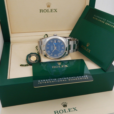 Pre-owned Rolex Datejust 41 Smooth Bezel Blue Roman On Oyster 126300 Complete Unworn