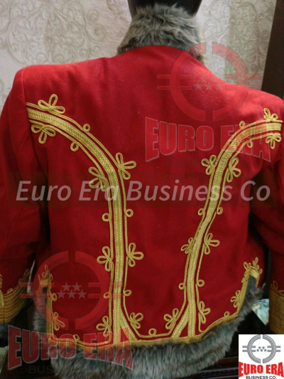 Pre-owned Euro Colonel Major Of Horse Hunters Of Guard Hussars Military Pelisse Jacket & Cord In Red