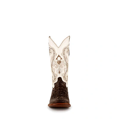Pre-owned Ferrini Ladies Chocolate Leather Caiman S-toe Rancher Cowboy Boots In Brown