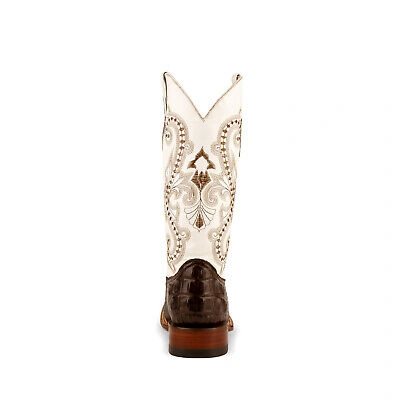 Pre-owned Ferrini Ladies Chocolate Leather Caiman S-toe Rancher Cowboy Boots In Brown