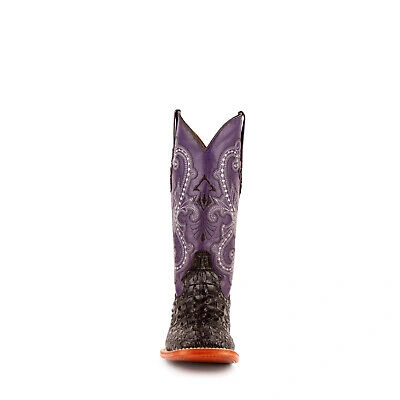 Pre-owned Ferrini Ladies Black Leather Caiman Print S-toe Rancher Cowboy Boots