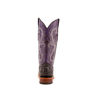 Pre-owned Ferrini Ladies Black Leather Caiman Print S-toe Rancher Cowboy Boots